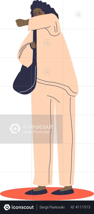 Woman cough and cover face with elbow  Illustration