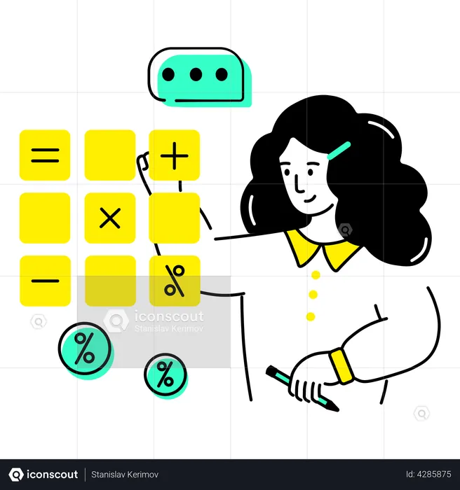 Woman counts her income on a calculator  Illustration