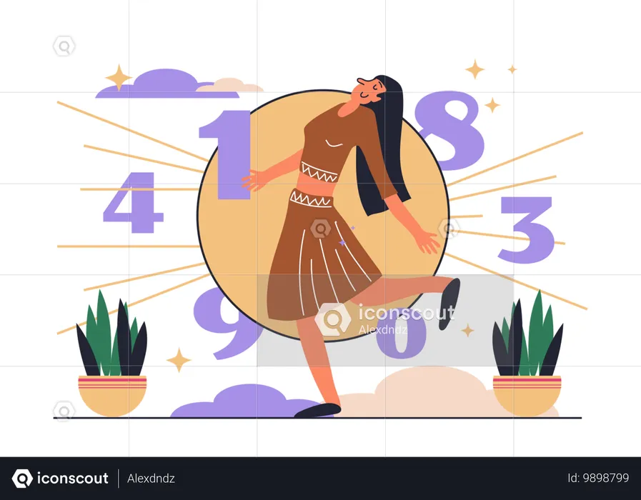 Woman Counts Important Dates And Numbers For Predicts Fate  Illustration