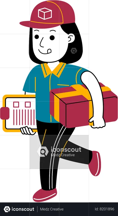 Woman Courier checks package sent  Illustration