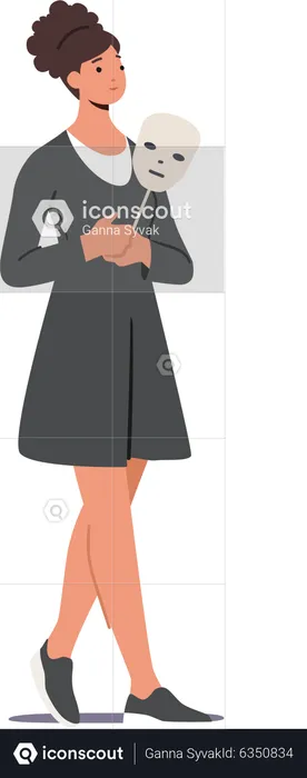 Woman covering face with mask  Illustration