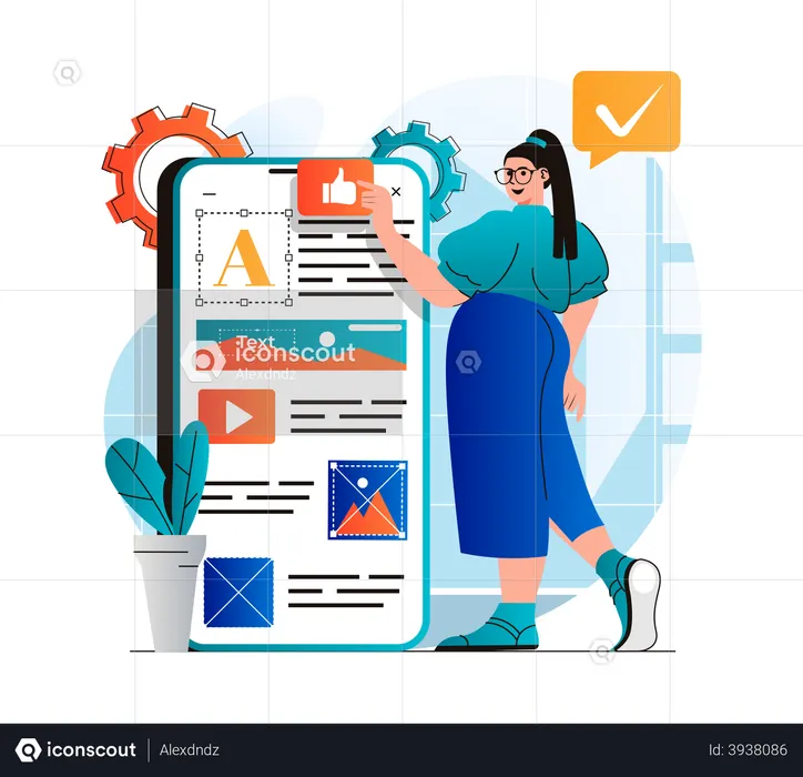 Woman creating social media post  Illustration