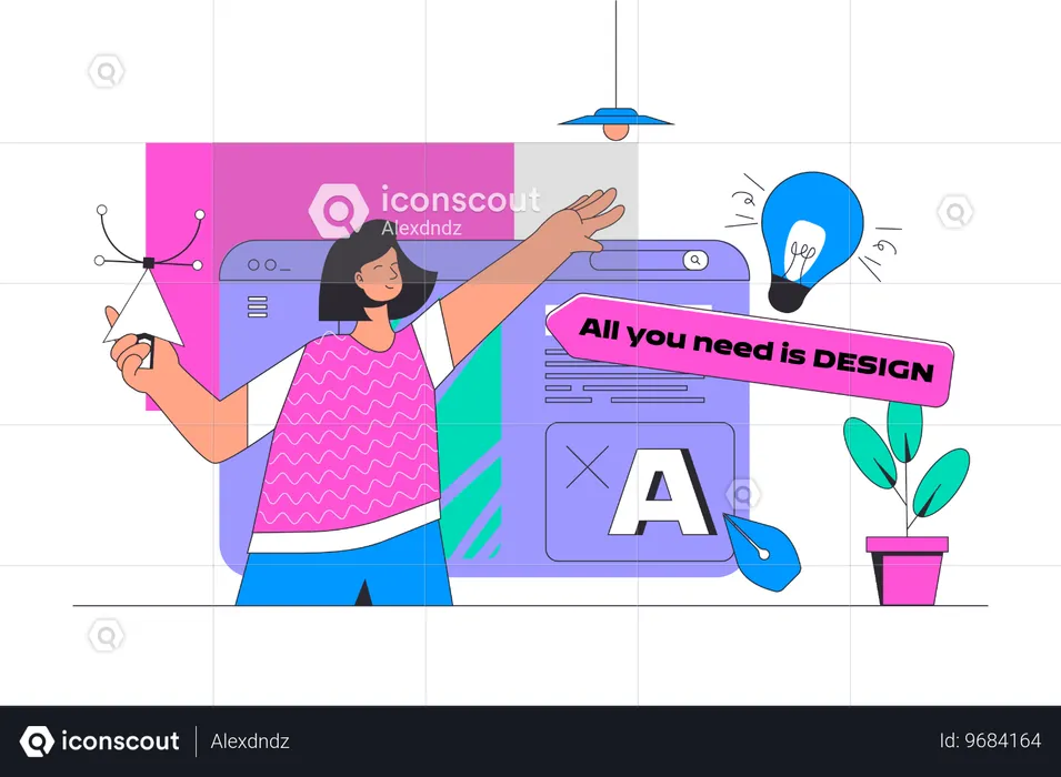 Woman creating wireframe interface and responsive homepage  Illustration