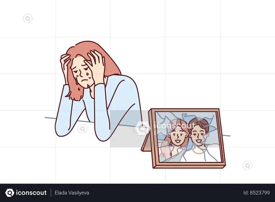 Woman cries after breaking up  Illustration