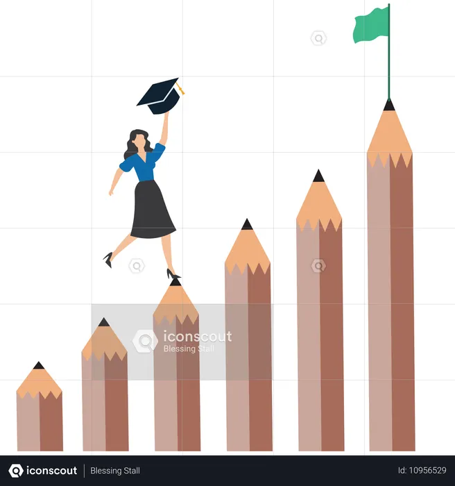 鉛筆から学業の成功へ、女性ポールが挑戦  イラスト