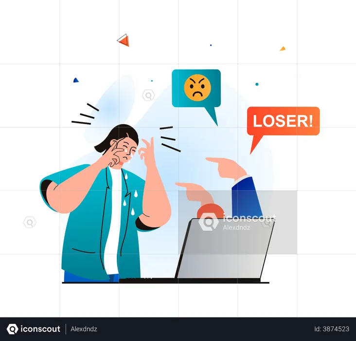 Woman crying by cyberbullying  Illustration