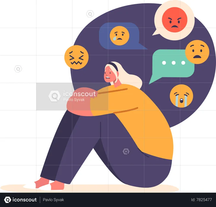 Woman crying due to online bullying  Illustration