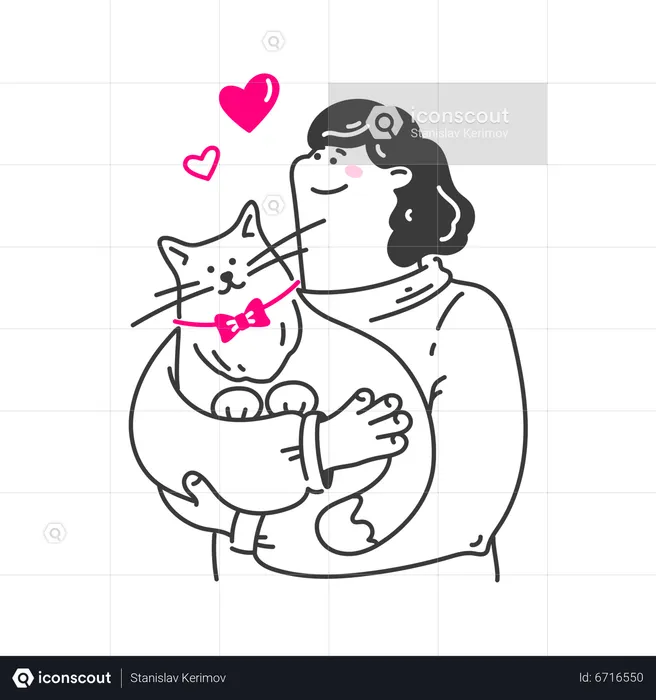 Woman cuddles her beloved cat  Illustration