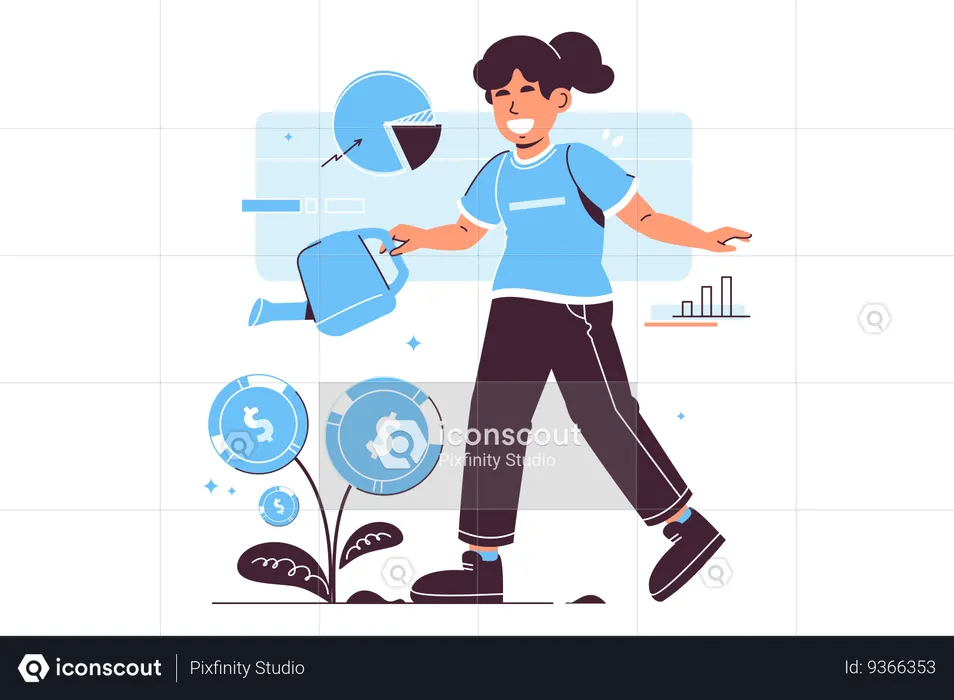 Woman Cultivating Financial Growth  Illustration