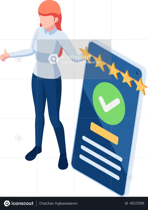 Woman Customer Giving Five Star Feedback  Illustration