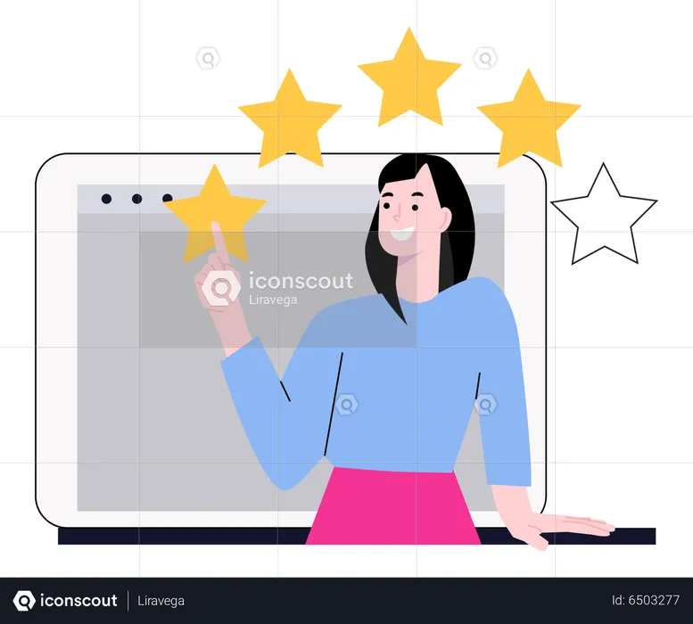 Woman customer rating four stars  Illustration