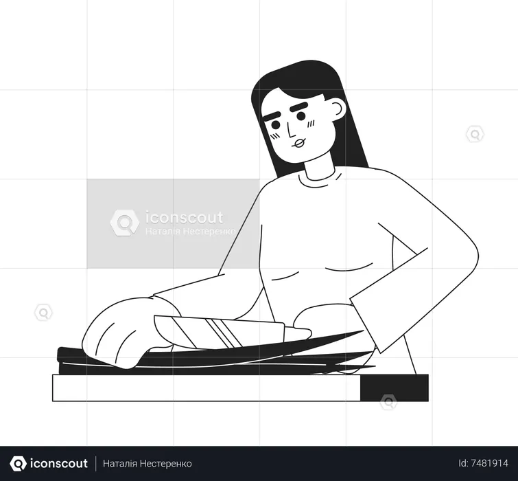 Woman cutting green onion  Illustration