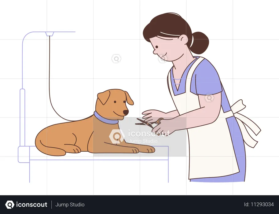 Woman Cutting Hair Pet  Illustration