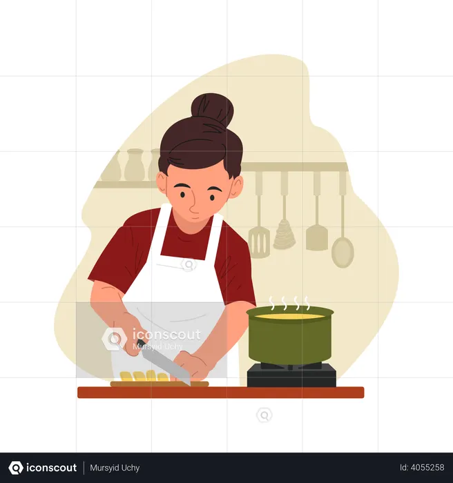 Woman cutting vegetables for cooking  Illustration