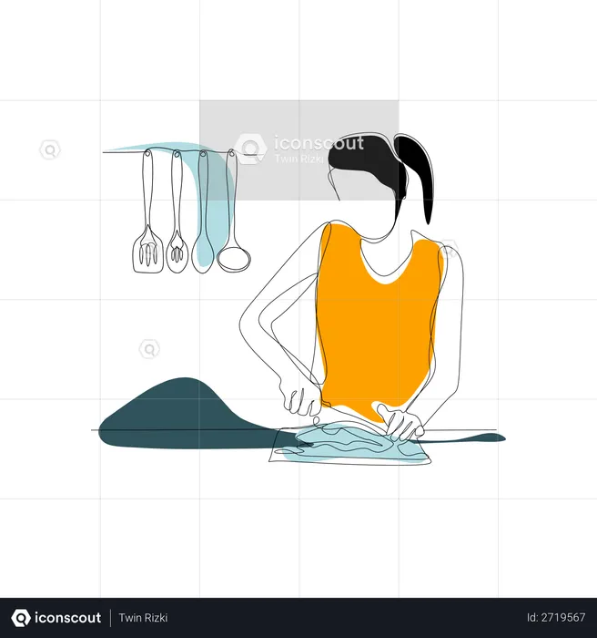 Woman cutting vegetables using knife  Illustration