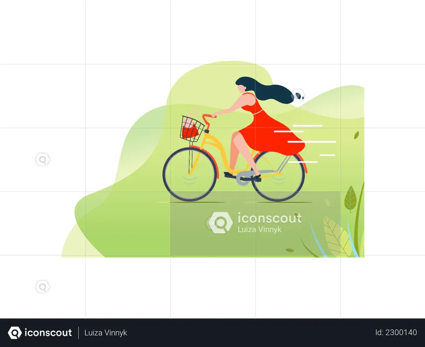 Woman Cycling in Park  Illustration