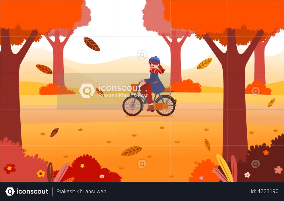 Woman cycling in park  Illustration