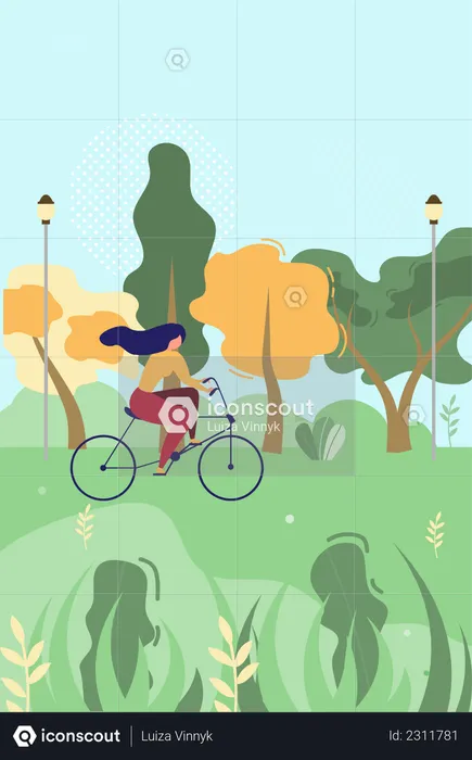 Woman Cycling in Public Park  Illustration