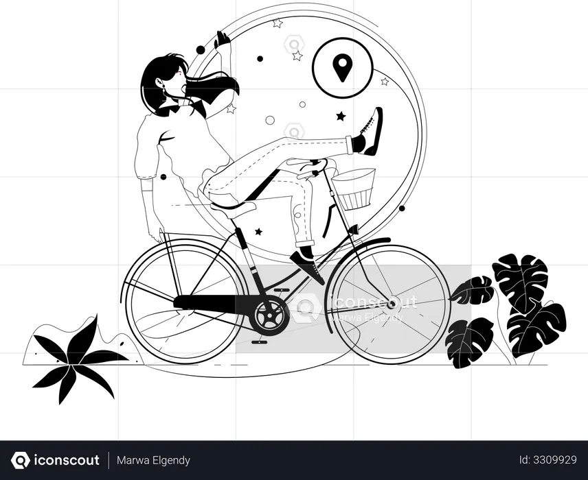 Woman cycling with Shipping Address  Illustration