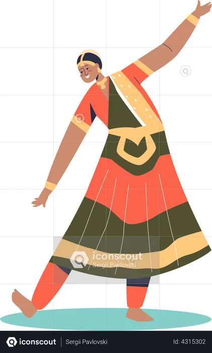 Woman dancer wearing traditional Indian clothes  Illustration