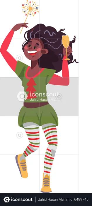 Woman dancing and celebrate Christmas party  Illustration