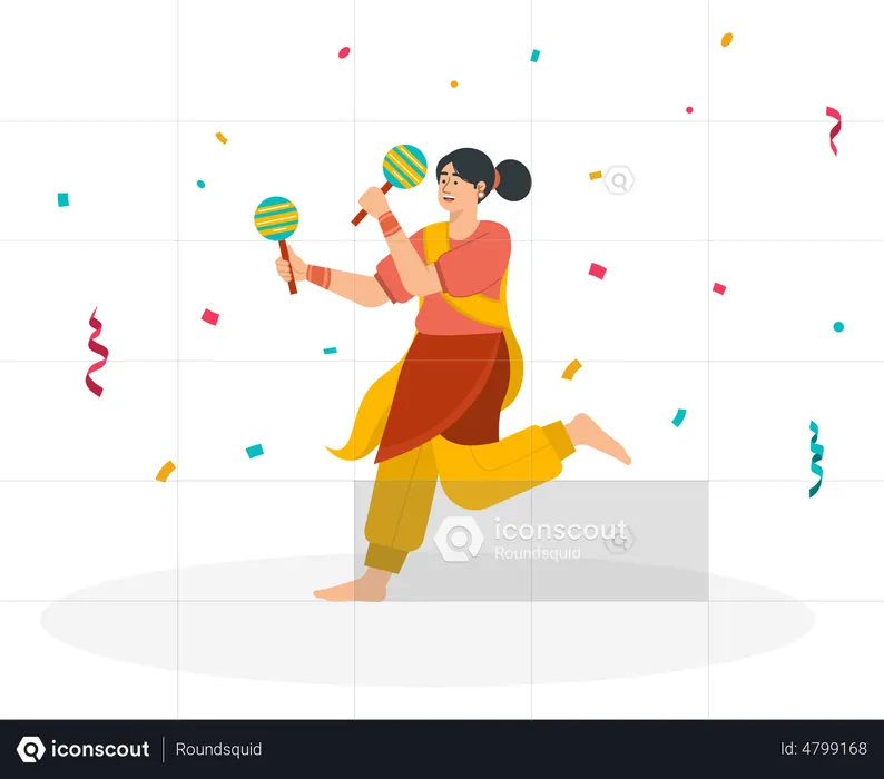 Woman dancing with maracas  Illustration