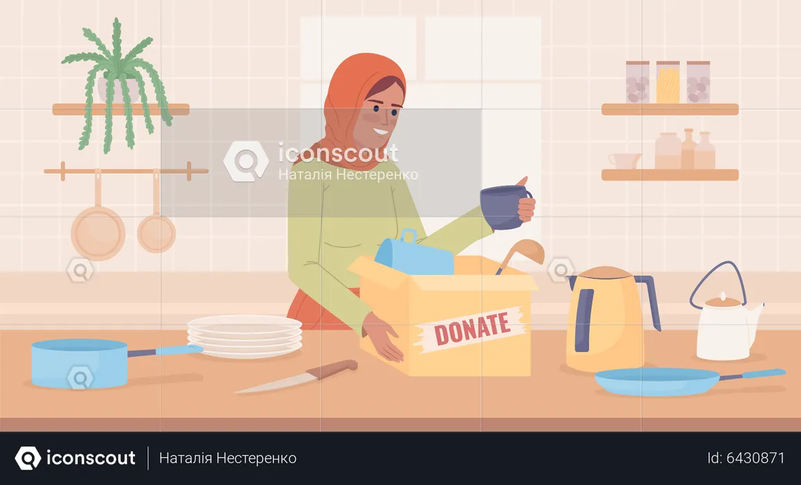 Woman decluttering kitchen appliances  Illustration