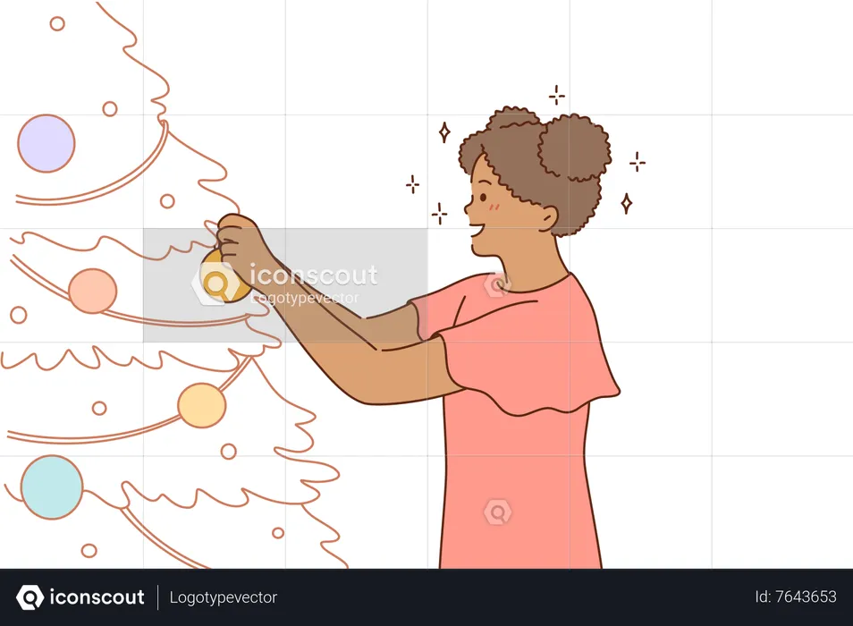 Woman decoration christmas tree  Illustration