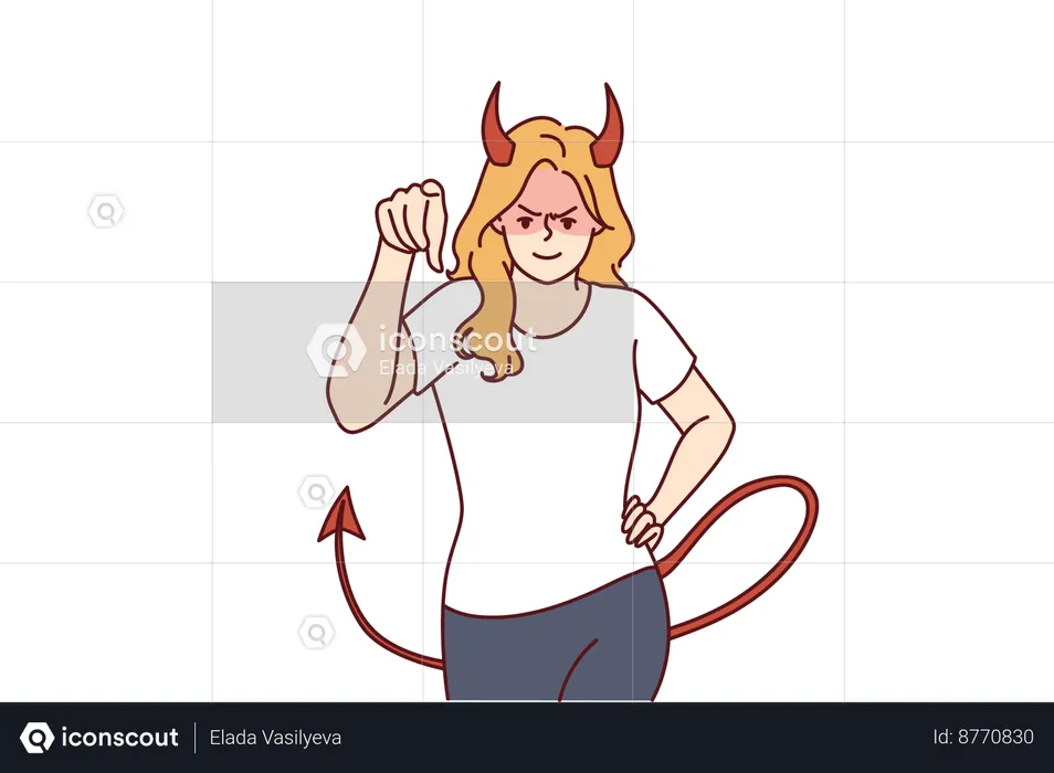 Woman demon is thinking negatively  Illustration