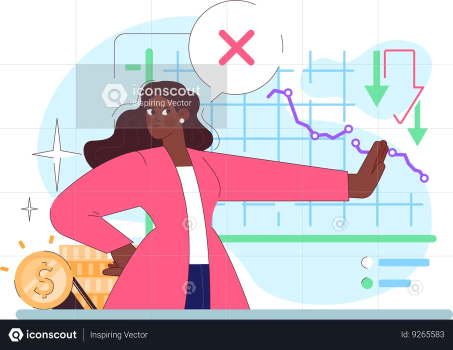 Woman denying market trading  Illustration