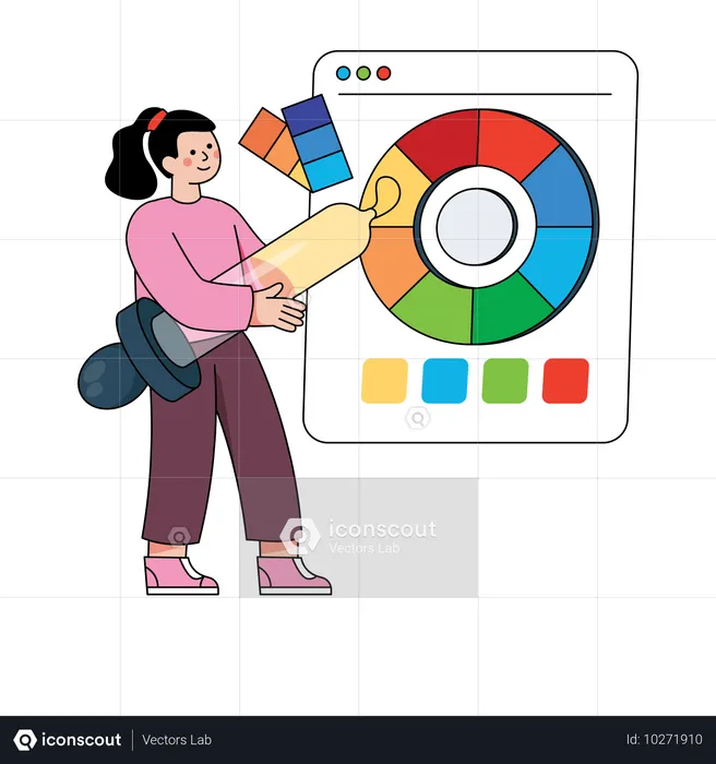 Woman designer choosing color from color pallet  Illustration