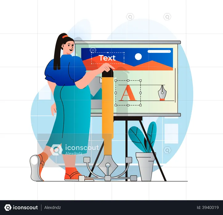Woman designer working on website layout  Illustration