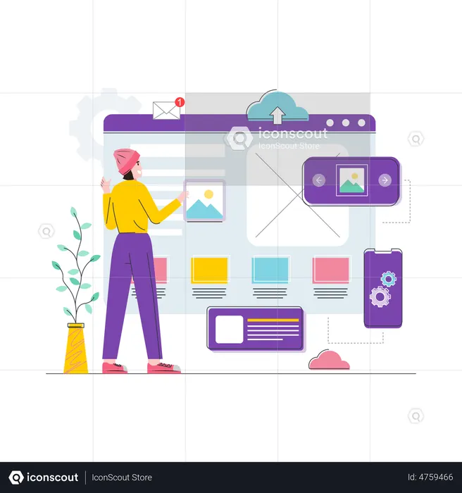 Woman designing website UI-UX  Illustration