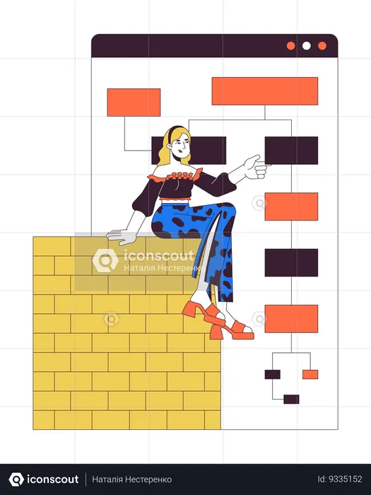 Woman developer building website wireframe  Illustration