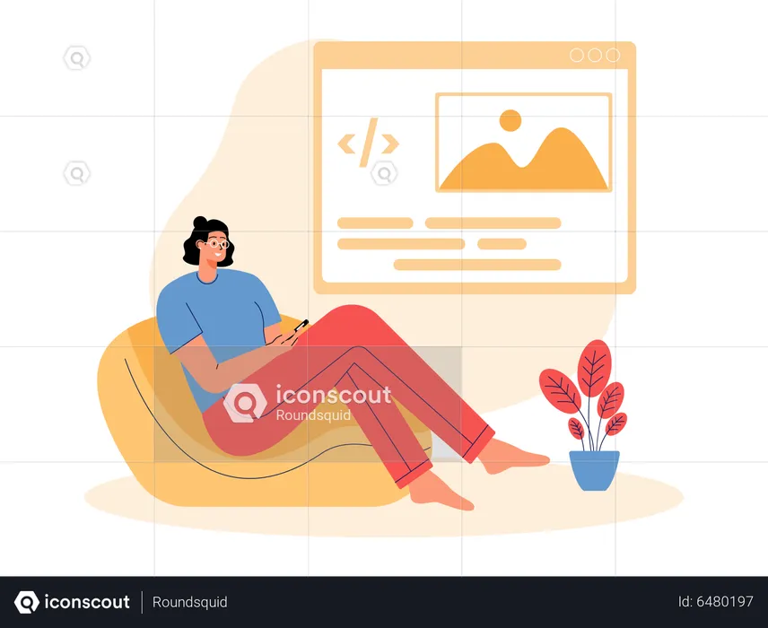 Woman developer developed website  Illustration