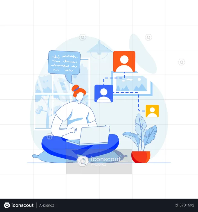 Woman developer working from home  Illustration