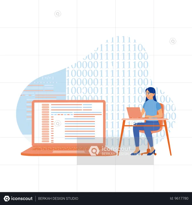 Woman Developer Working On Coding Lines  Illustration
