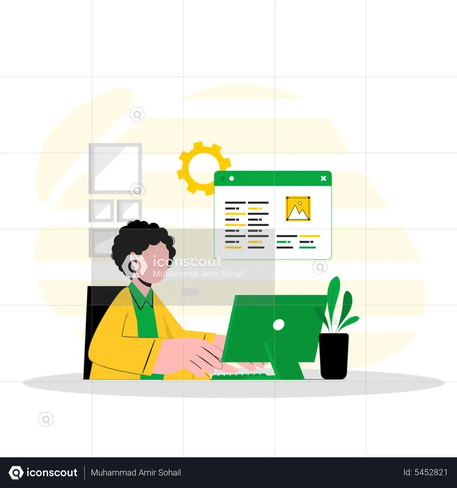 Woman developer working on website development  Illustration