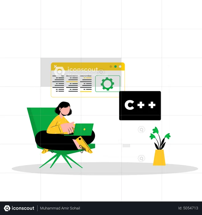 Woman developing C Plus Plus website  Illustration