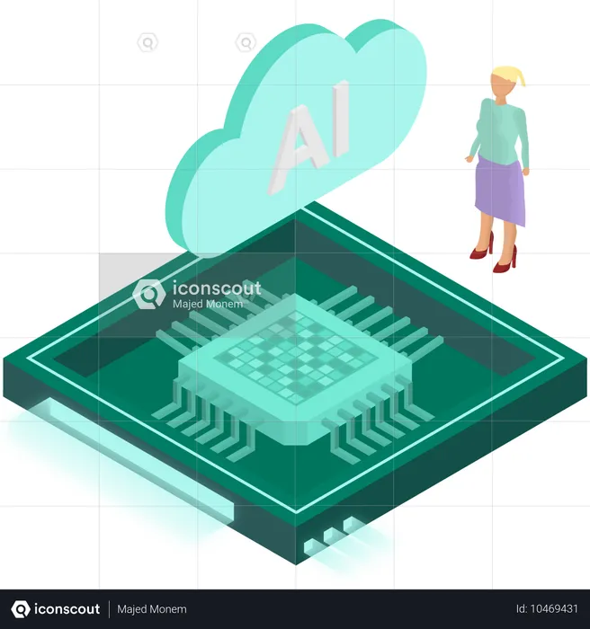 Woman developing cloud chip  Illustration