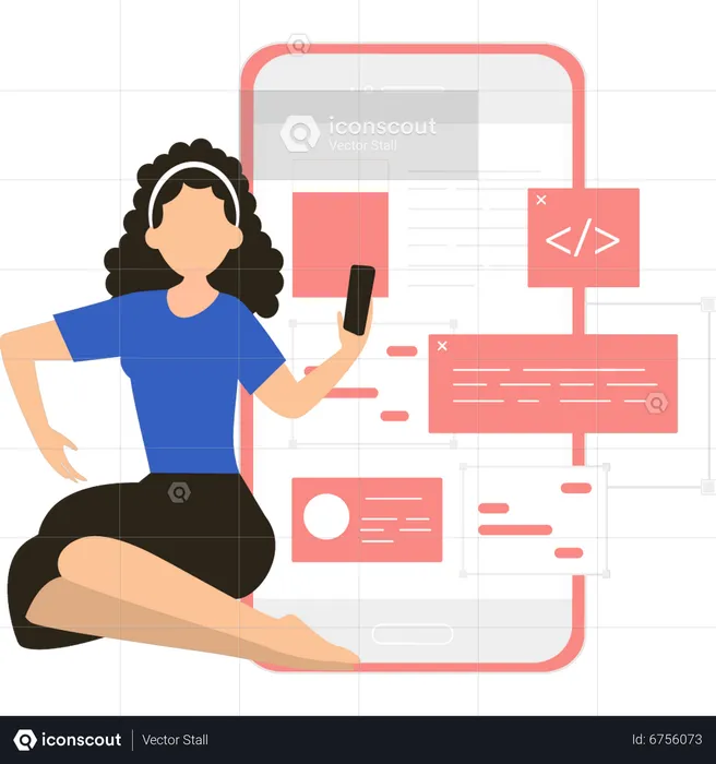 Woman developing mobile app  Illustration