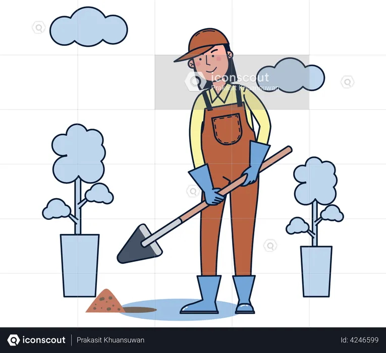 Woman digging hole in Ground  Illustration