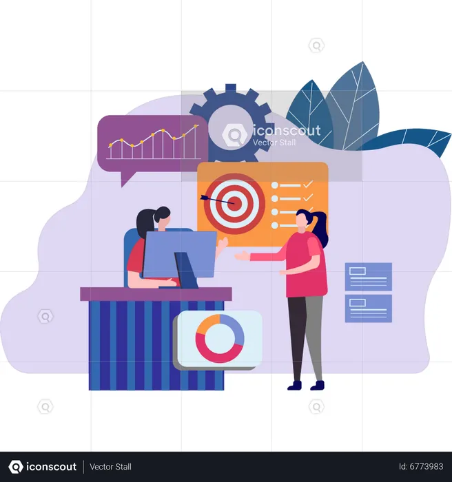 Woman discussing business target  Illustration