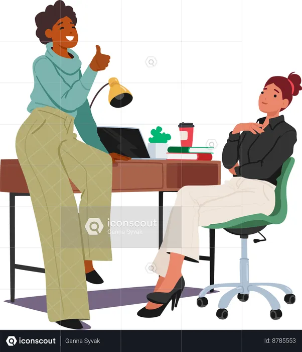 Woman Discussion With Colleague In Office  Illustration
