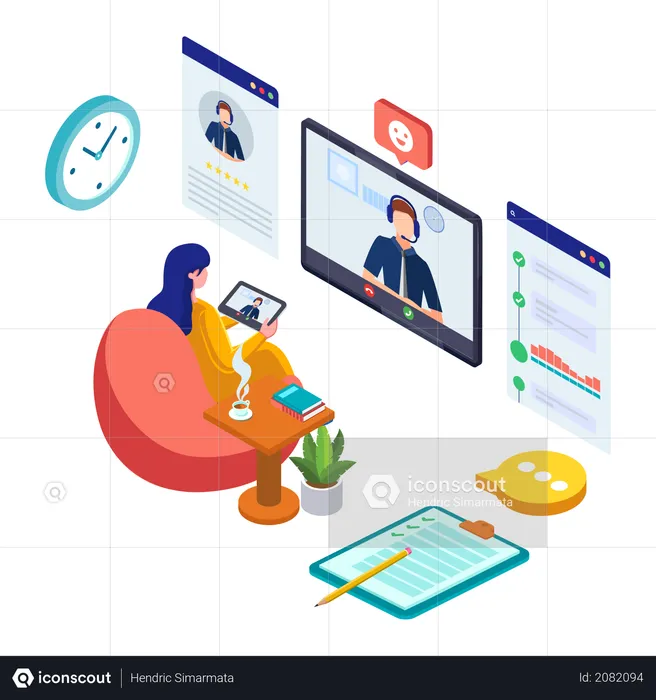 Woman do communication with customer care  Illustration