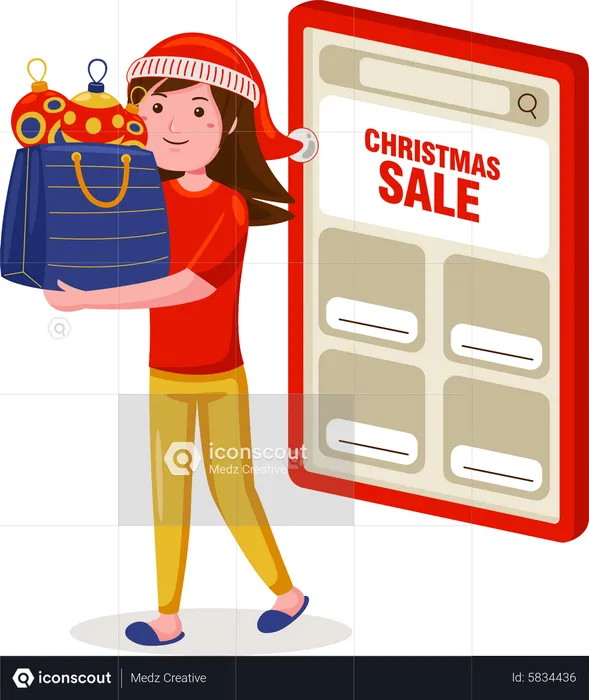 Woman do online shopping for christmas  Illustration