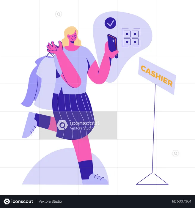 Woman do shopping payment with QR code  Illustration