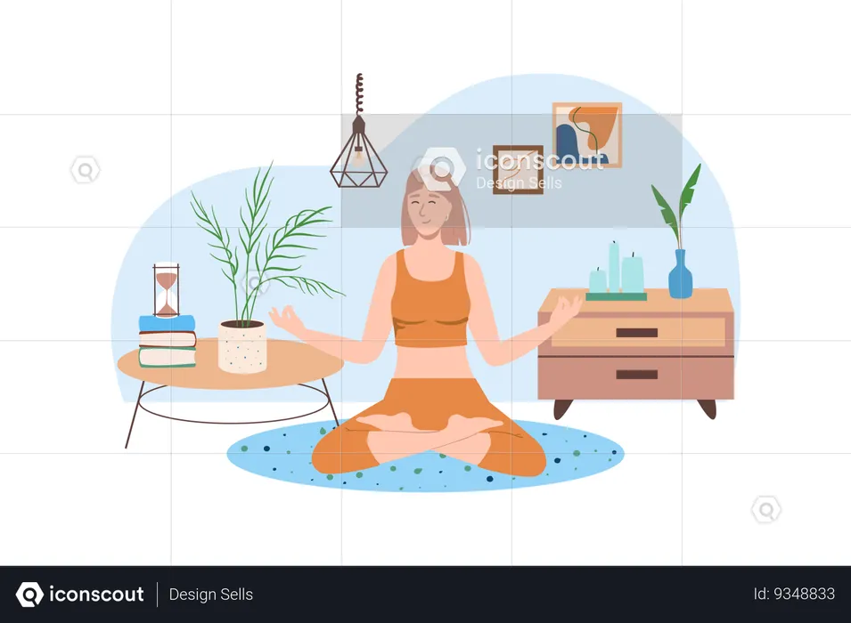 Woman do yoga exercises to relax at home  Illustration