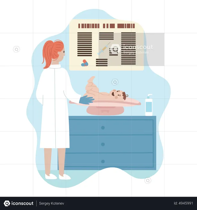 Woman doctor checking little baby  Illustration