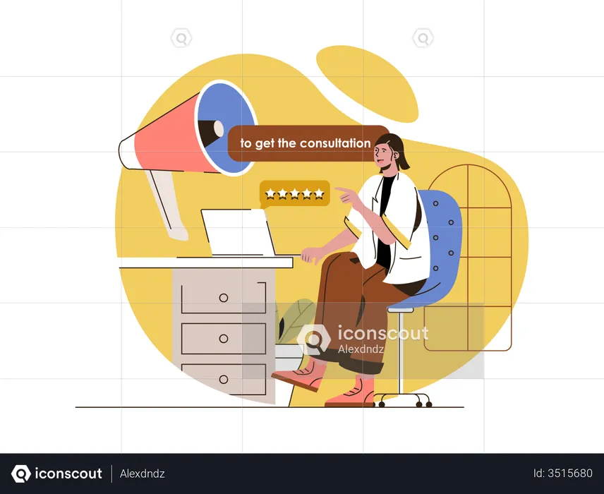 Woman doctor consulting online with patient  Illustration